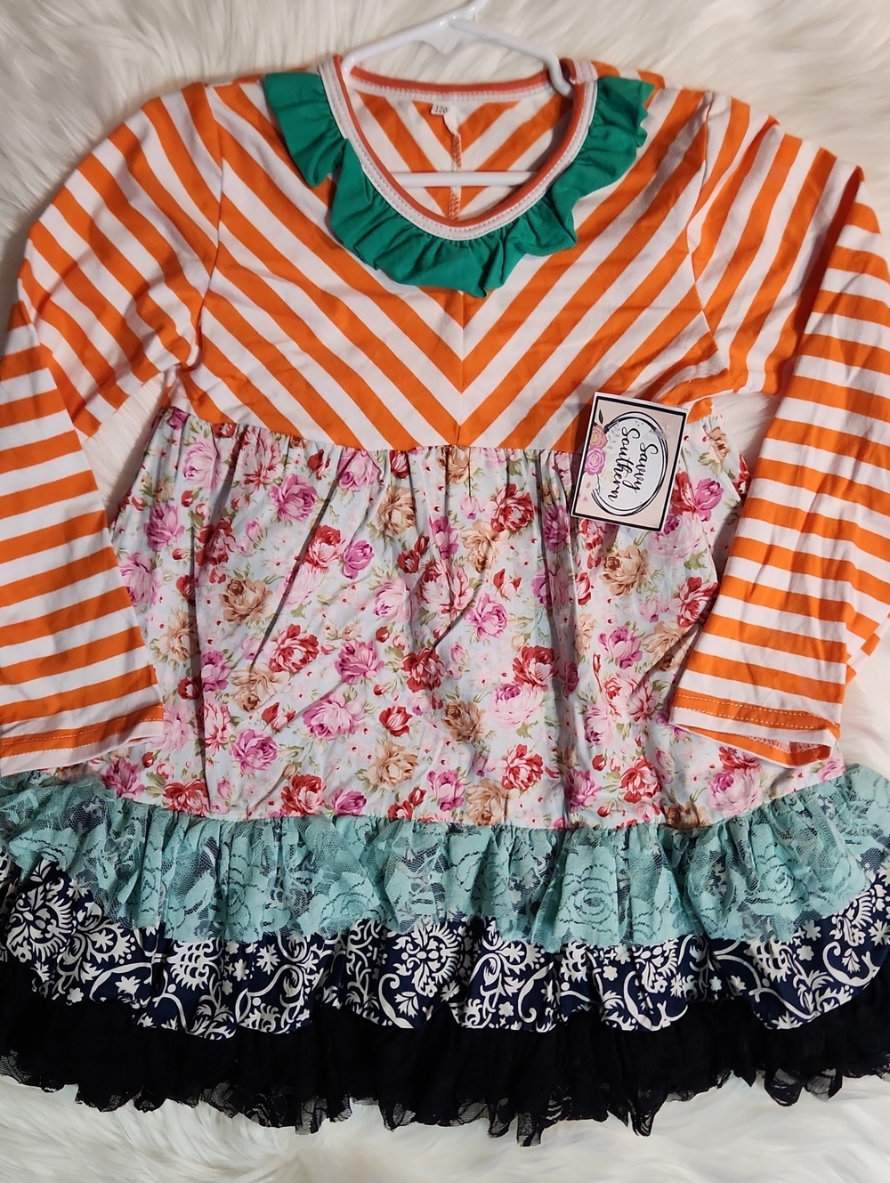 Floral Ruffle Girls' Dress - Kids Size: 5 - Brand: Ruffle US - Color: Blue, Pink
